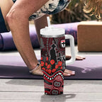 St Kilda Saints ANZAC Day Tumbler With Handle Indigenous Dot Art with Poppy Flower Tribute