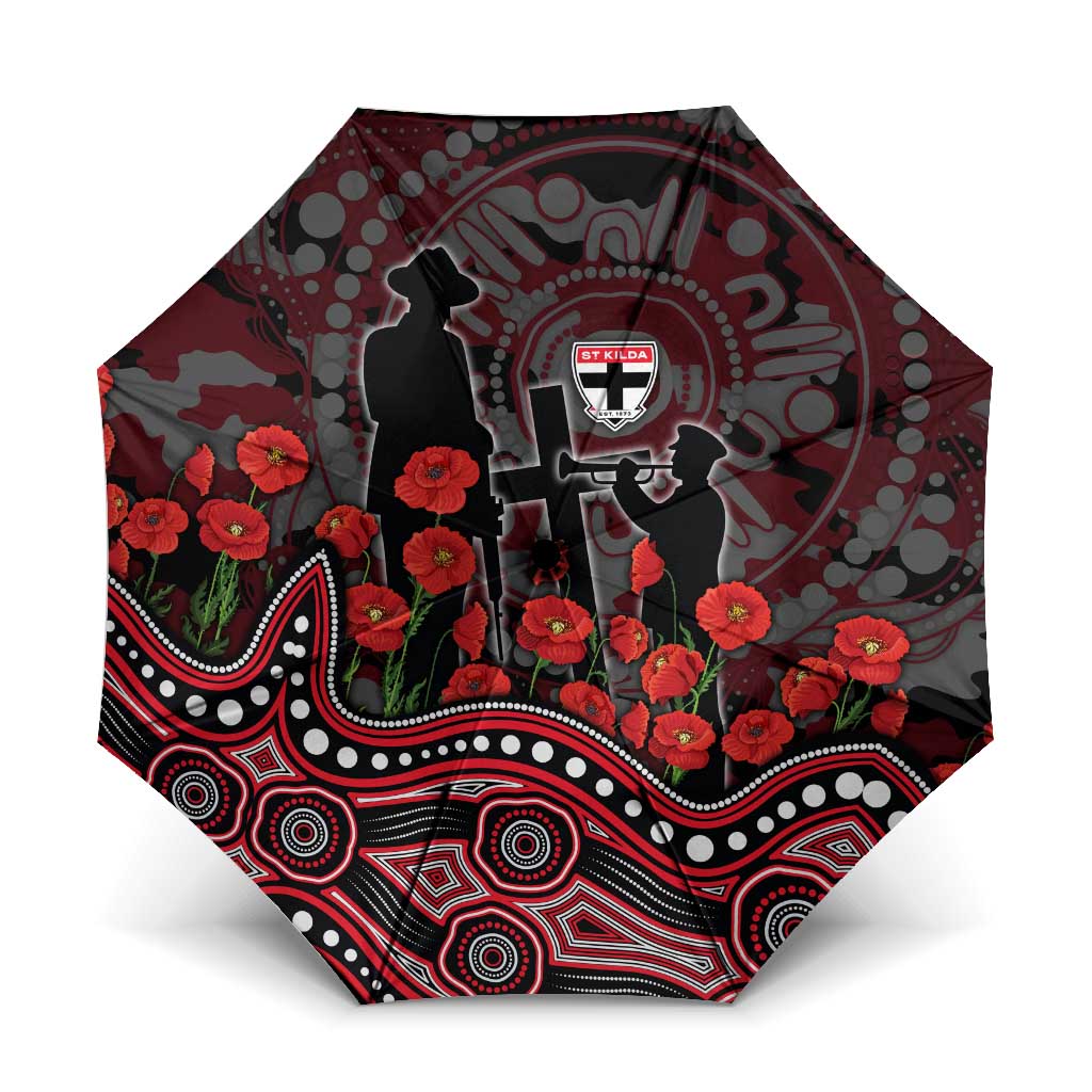 St Kilda Saints ANZAC Day Umbrella Indigenous Dot Art with Poppy Flower Tribute