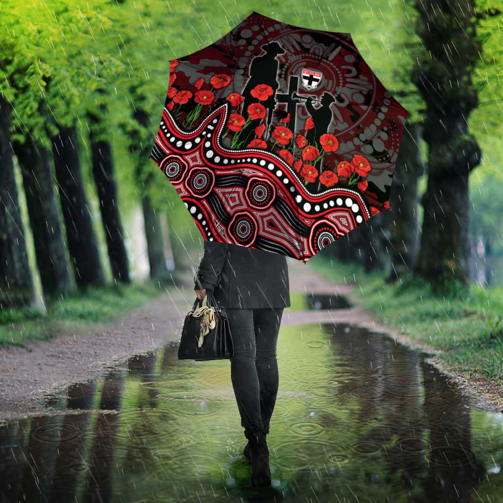 St Kilda Saints ANZAC Day Umbrella Indigenous Dot Art with Poppy Flower Tribute