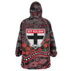 St Kilda Saints ANZAC Day Wearable Blanket Hoodie Indigenous Dot Art with Poppy Flower Tribute