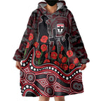 St Kilda Saints ANZAC Day Wearable Blanket Hoodie Indigenous Dot Art with Poppy Flower Tribute