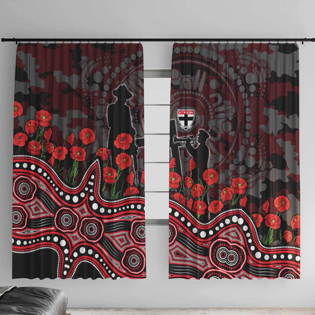 St Kilda Saints ANZAC Day Window Curtain Indigenous Dot Art with Poppy Flower Tribute