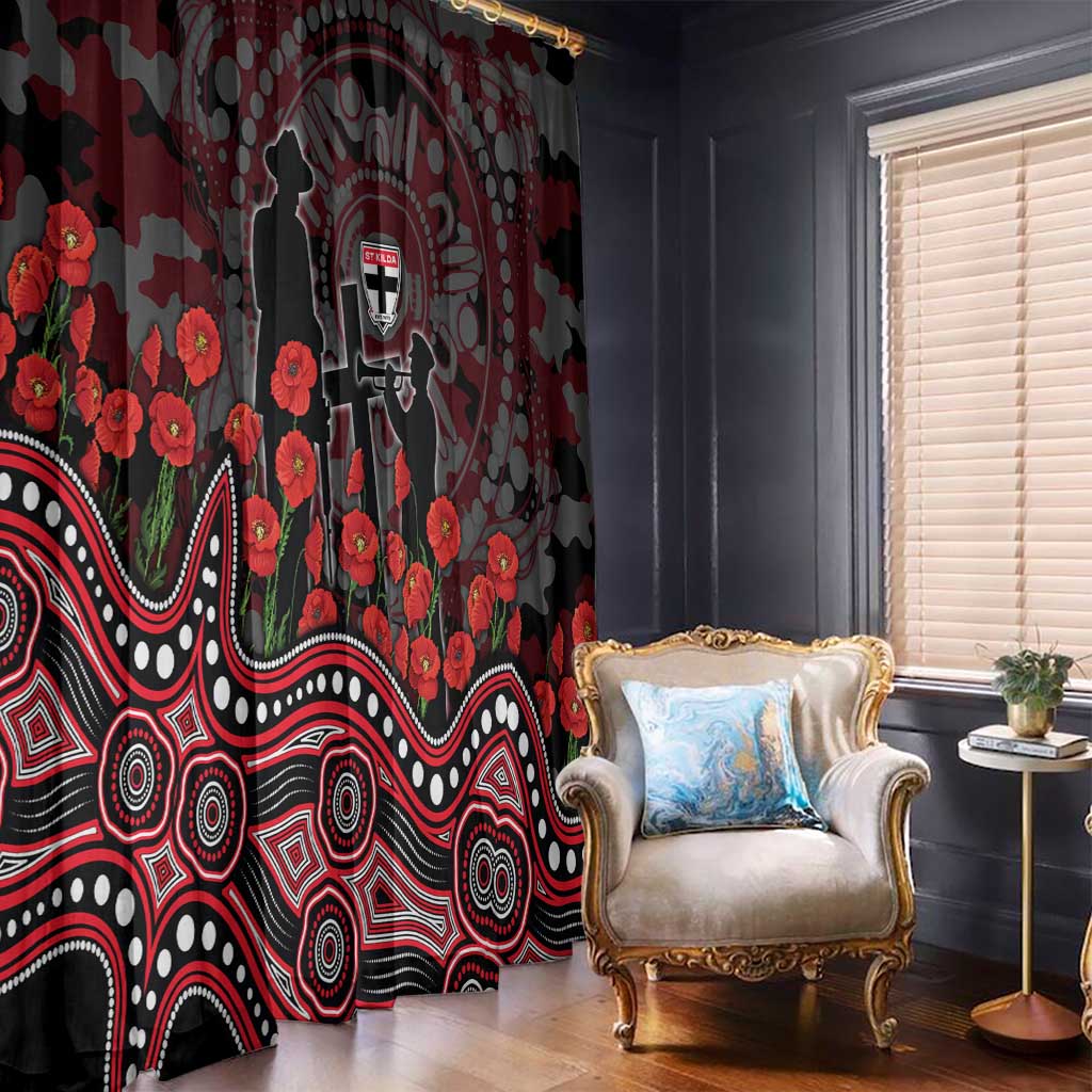 St Kilda Saints ANZAC Day Window Curtain Indigenous Dot Art with Poppy Flower Tribute
