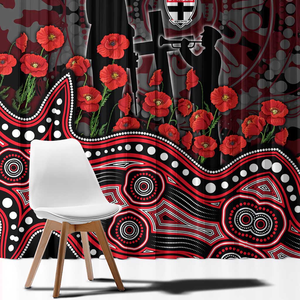 St Kilda Saints ANZAC Day Window Curtain Indigenous Dot Art with Poppy Flower Tribute