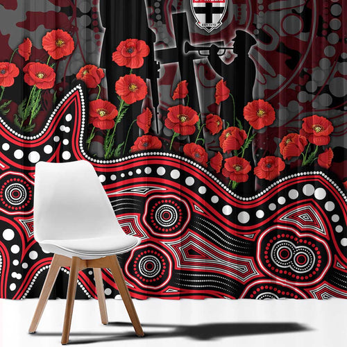 St Kilda Saints ANZAC Day Window Curtain Indigenous Dot Art with Poppy Flower Tribute