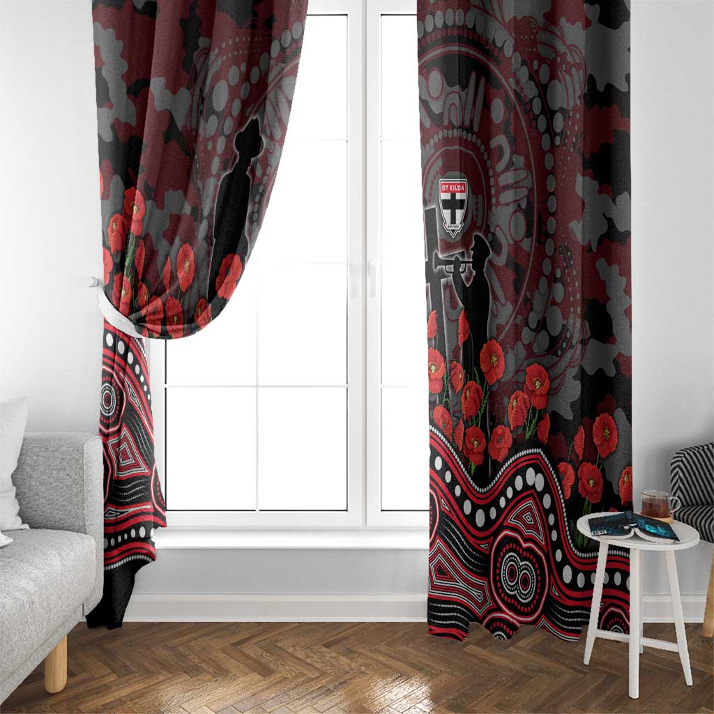St Kilda Saints ANZAC Day Window Curtain Indigenous Dot Art with Poppy Flower Tribute