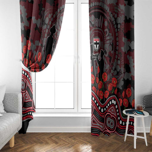 St Kilda Saints ANZAC Day Window Curtain Indigenous Dot Art with Poppy Flower Tribute