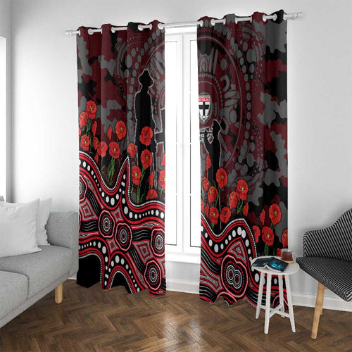 St Kilda Saints ANZAC Day Window Curtain Indigenous Dot Art with Poppy Flower Tribute