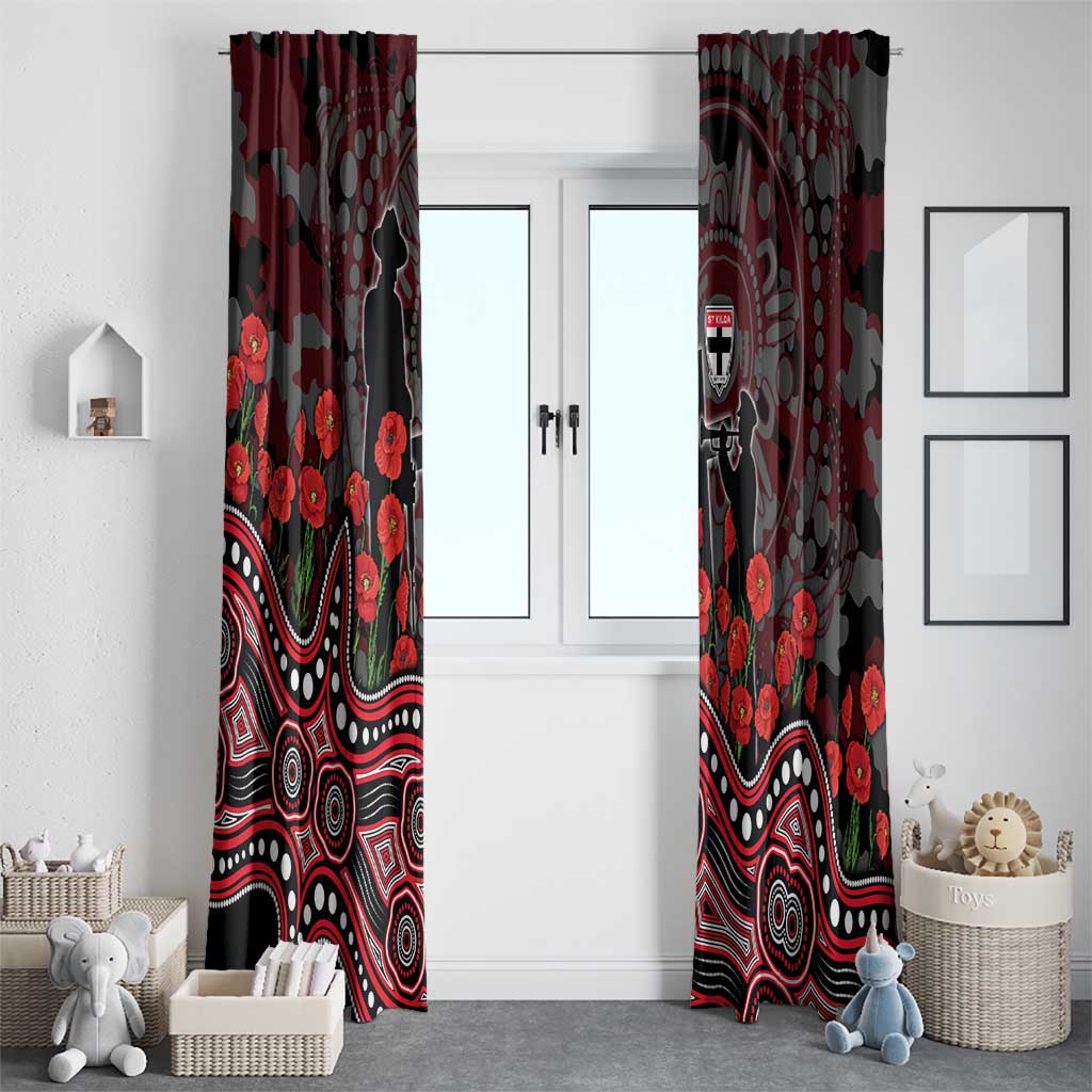 St Kilda Saints ANZAC Day Window Curtain Indigenous Dot Art with Poppy Flower Tribute