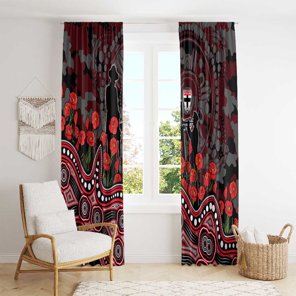 St Kilda Saints ANZAC Day Window Curtain Indigenous Dot Art with Poppy Flower Tribute