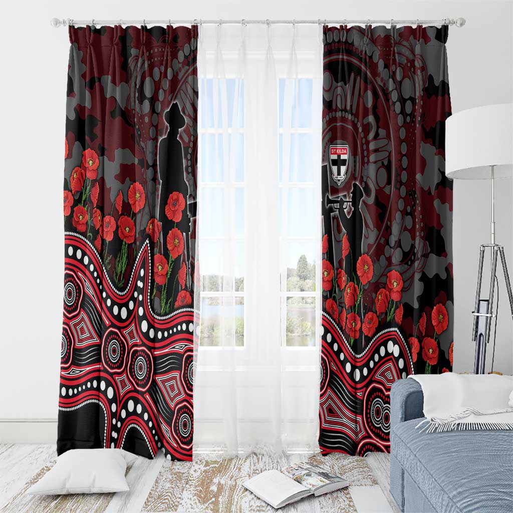 St Kilda Saints ANZAC Day Window Curtain Indigenous Dot Art with Poppy Flower Tribute