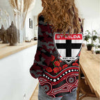 St Kilda Saints ANZAC Day Women Casual Shirt Indigenous Dot Art with Poppy Flower Tribute