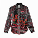 St Kilda Saints ANZAC Day Women Casual Shirt Indigenous Dot Art with Poppy Flower Tribute
