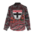 St Kilda Saints ANZAC Day Women Casual Shirt Indigenous Dot Art with Poppy Flower Tribute
