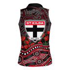 St Kilda Saints ANZAC Day Women Sleeveless Polo Shirt Indigenous Dot Art with Poppy Flower Tribute