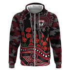 St Kilda Saints ANZAC Day Zip Hoodie Indigenous Dot Art with Poppy Flower Tribute