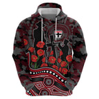 St Kilda Saints ANZAC Day Zip Hoodie Indigenous Dot Art with Poppy Flower Tribute