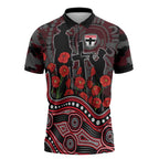 St Kilda Saints ANZAC Day Zipper Polo Shirt Indigenous Dot Art with Poppy Flower Tribute