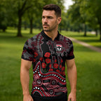 St Kilda Saints ANZAC Day Zipper Polo Shirt Indigenous Dot Art with Poppy Flower Tribute