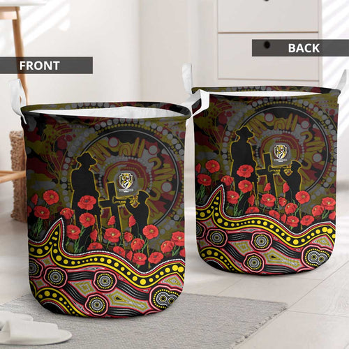 Richmond Tigers ANZAC Day Laundry Basket Indigenous Dot Art with Poppy Flower Tribute