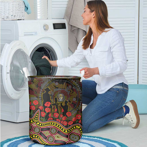 Richmond Tigers ANZAC Day Laundry Basket Indigenous Dot Art with Poppy Flower Tribute