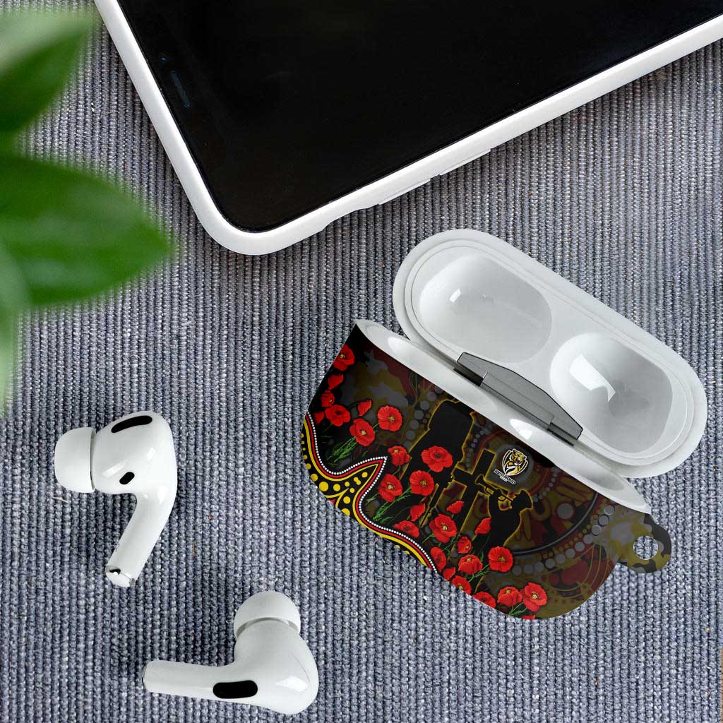 Richmond Tigers ANZAC Day AirPods Case Indigenous Dot Art with Poppy Flower Tribute