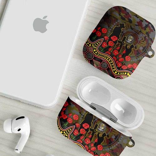 Richmond Tigers ANZAC Day AirPods Case Indigenous Dot Art with Poppy Flower Tribute