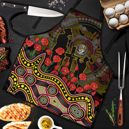 Richmond Tigers ANZAC Day Apron Indigenous Dot Art with Poppy Flower Tribute