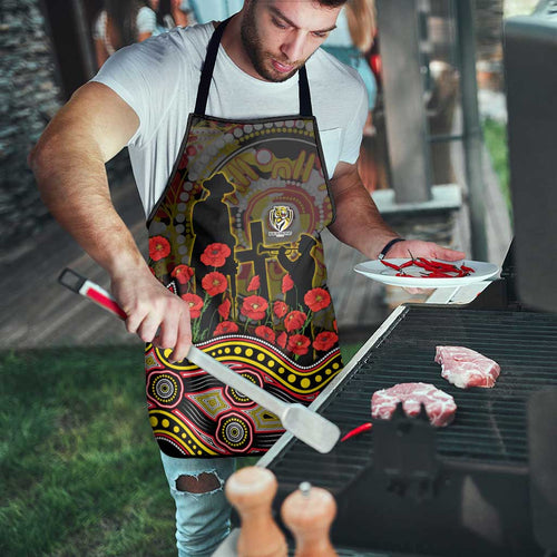 Richmond Tigers ANZAC Day Apron Indigenous Dot Art with Poppy Flower Tribute