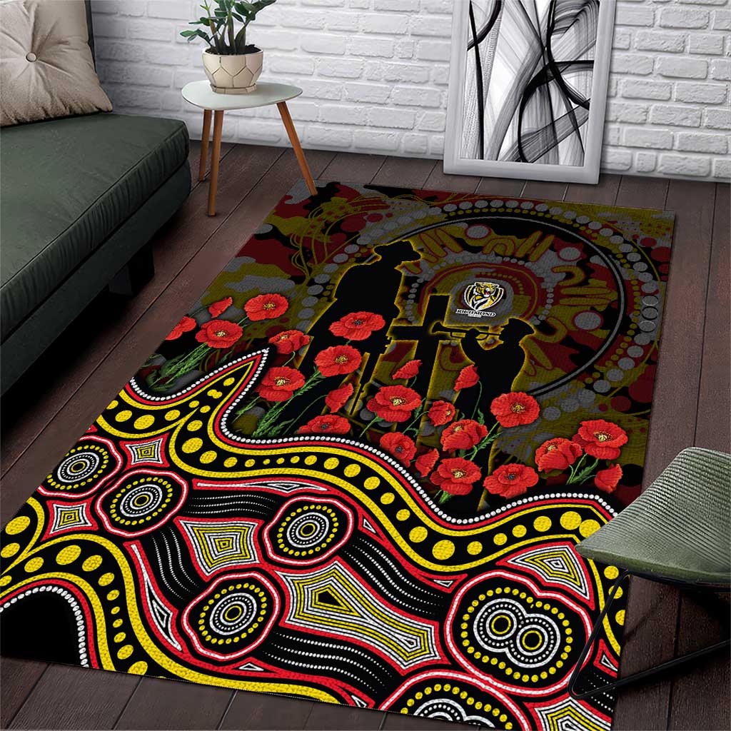 Richmond Tigers ANZAC Day Area Rug Indigenous Dot Art with Poppy Flower Tribute