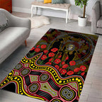 Richmond Tigers ANZAC Day Area Rug Indigenous Dot Art with Poppy Flower Tribute