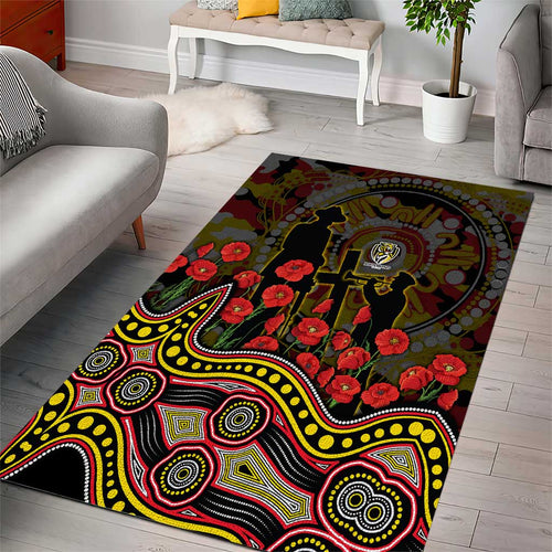 Richmond Tigers ANZAC Day Area Rug Indigenous Dot Art with Poppy Flower Tribute