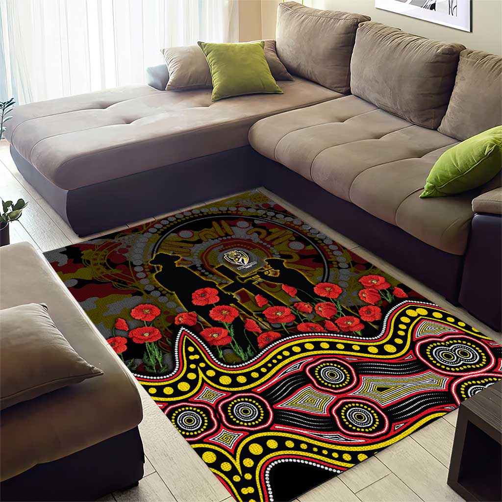 Richmond Tigers ANZAC Day Area Rug Indigenous Dot Art with Poppy Flower Tribute