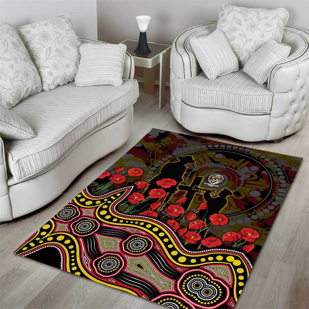 Richmond Tigers ANZAC Day Area Rug Indigenous Dot Art with Poppy Flower Tribute