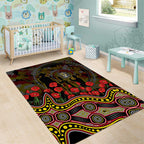 Richmond Tigers ANZAC Day Area Rug Indigenous Dot Art with Poppy Flower Tribute
