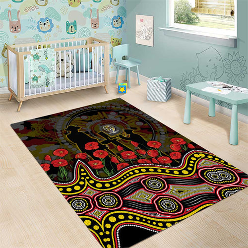 Richmond Tigers ANZAC Day Area Rug Indigenous Dot Art with Poppy Flower Tribute