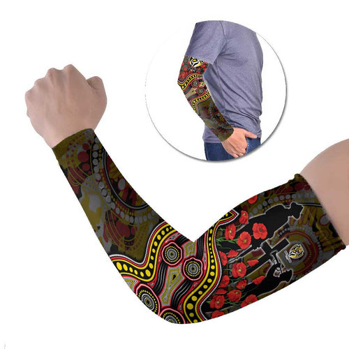 Richmond Tigers ANZAC Day Arm Sleeves Indigenous Dot Art with Poppy Flower Tribute