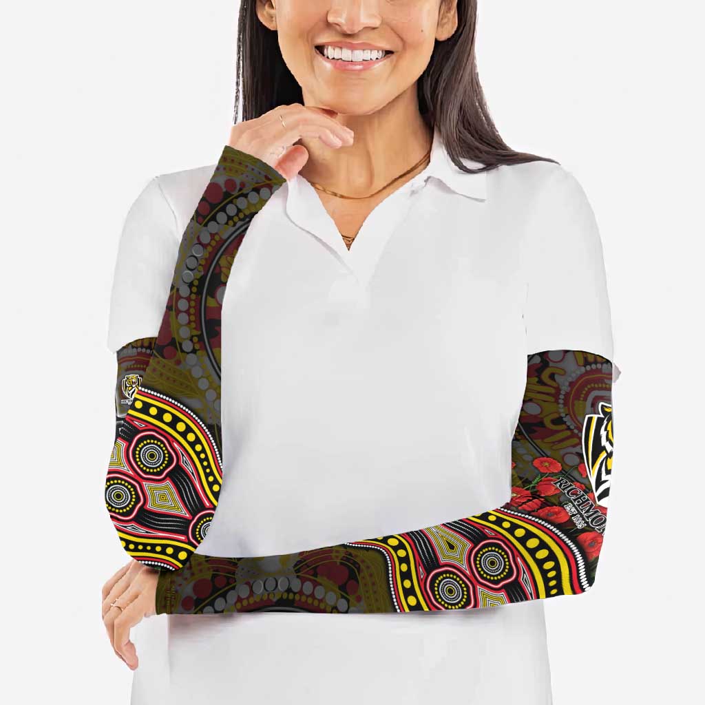 Richmond Tigers ANZAC Day Arm Sleeves Indigenous Dot Art with Poppy Flower Tribute