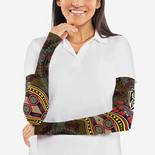 Richmond Tigers ANZAC Day Arm Sleeves Indigenous Dot Art with Poppy Flower Tribute