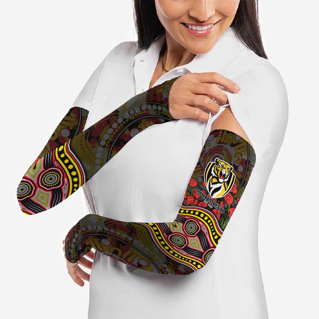 Richmond Tigers ANZAC Day Arm Sleeves Indigenous Dot Art with Poppy Flower Tribute