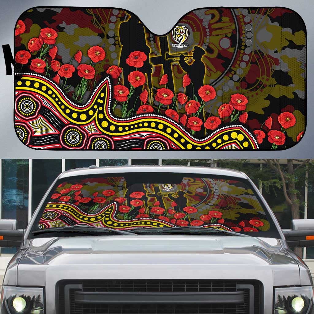 Richmond Tigers ANZAC Day Auto Sun Shade Indigenous Dot Art with Poppy Flower Tribute