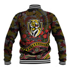 Richmond Tigers ANZAC Day Baseball Jacket Indigenous Dot Art with Poppy Flower Tribute