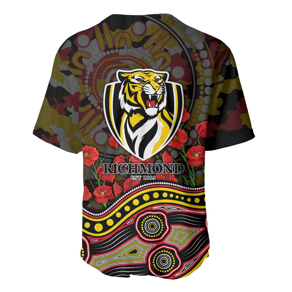 Richmond Tigers ANZAC Day Baseball Jersey Indigenous Dot Art with Poppy Flower Tribute