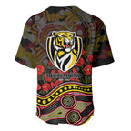 Richmond Tigers ANZAC Day Baseball Jersey Indigenous Dot Art with Poppy Flower Tribute