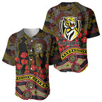 Richmond Tigers ANZAC Day Baseball Jersey Indigenous Dot Art with Poppy Flower Tribute