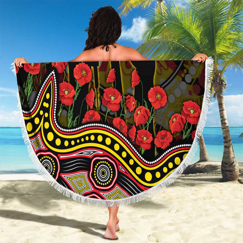 Richmond Tigers ANZAC Day Beach Blanket Indigenous Dot Art with Poppy Flower Tribute