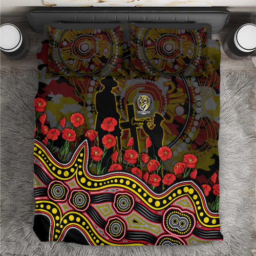 Richmond Tigers ANZAC Day Bedding Set Indigenous Dot Art with Poppy Flower Tribute