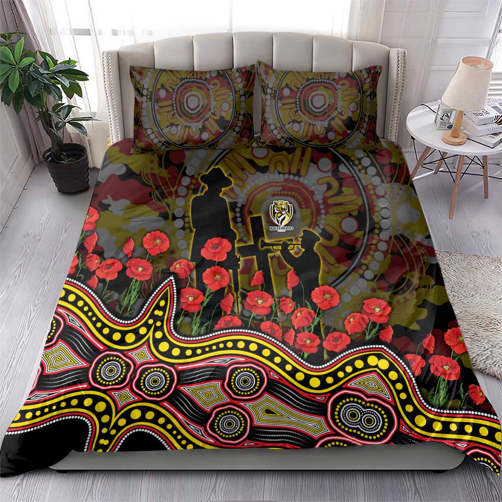 Richmond Tigers ANZAC Day Bedding Set Indigenous Dot Art with Poppy Flower Tribute