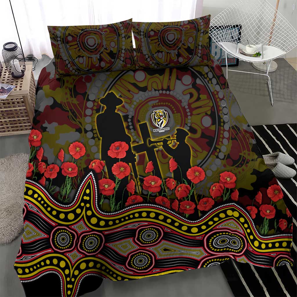 Richmond Tigers ANZAC Day Bedding Set Indigenous Dot Art with Poppy Flower Tribute
