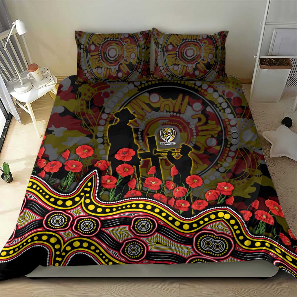 Richmond Tigers ANZAC Day Bedding Set Indigenous Dot Art with Poppy Flower Tribute